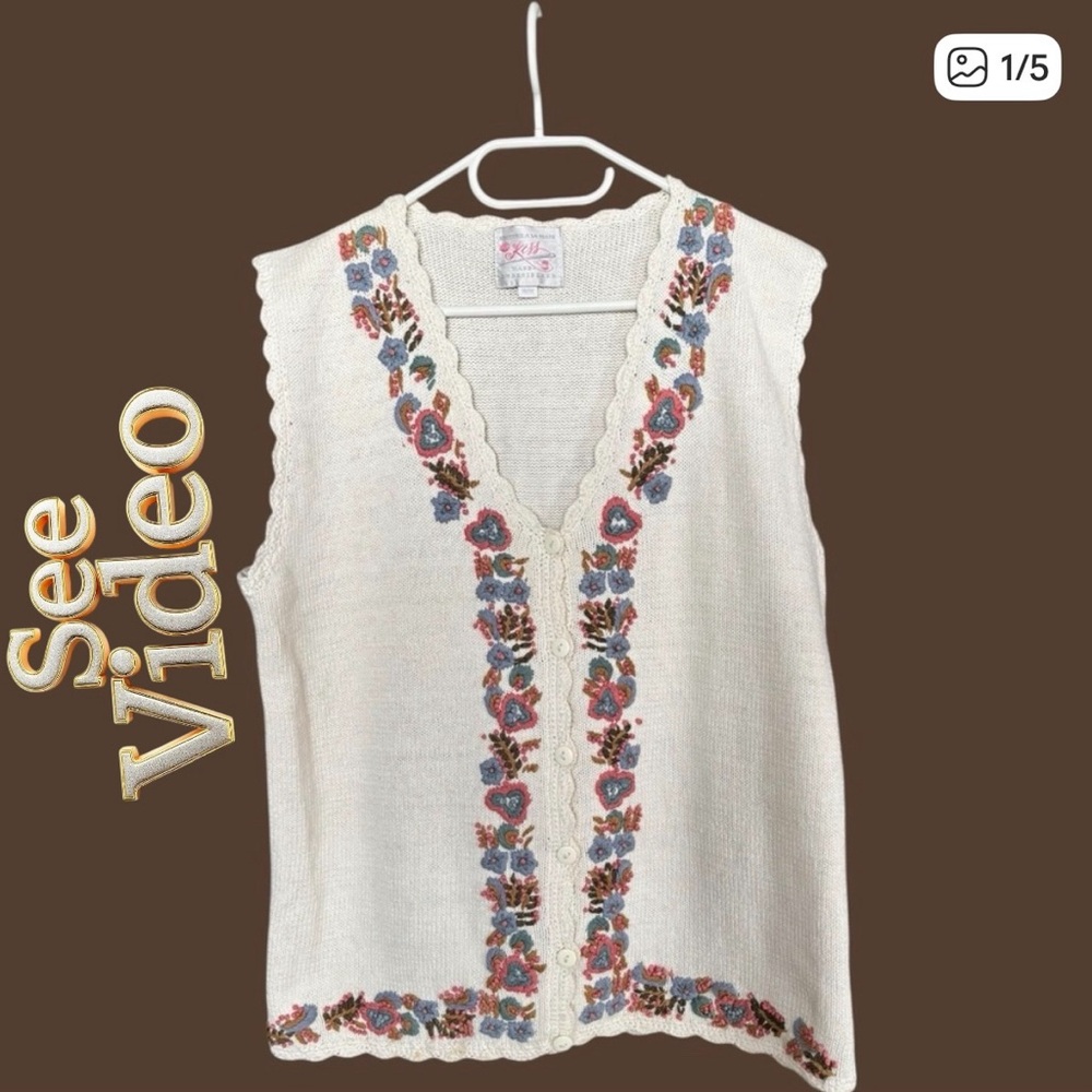 Vintage KISS Hand Embroidered Florals on Knit Vest